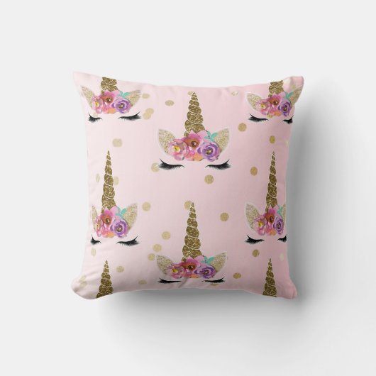 Roze & goudkleurige moderne Unicorn Horn #2 Kussen (Voorkant)