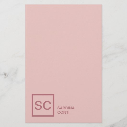 Roze goudkleurige professionele monogramnaam voor briefpapier (Voorkant)