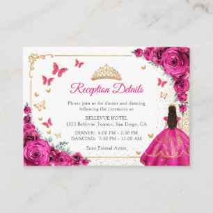 Roze Goudkleurige Quinceanera Ontvangst Details Informatiekaartje