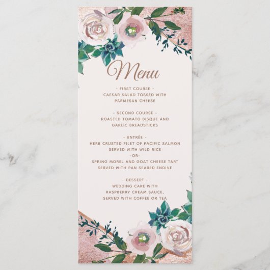 Roze Goudkleurige Succulenten Bruiloftsmenu Menu (Voorkant)