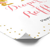 Roze goudkleurige Waterverf Dino Girl Diaper Raffl Poster (Hoek)