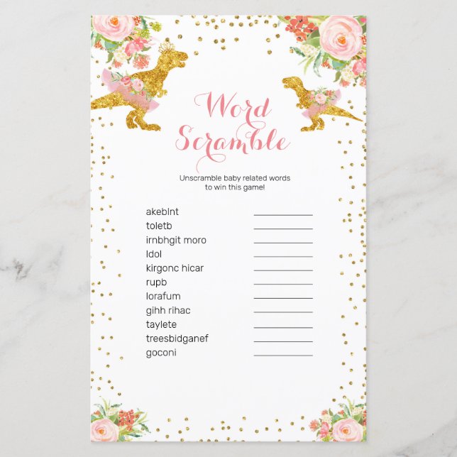 Roze goudkleurige Waterverf Word Scramble Game (Voorkant)