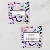 Roze, goudkleurige, zwarte en blauwe marmer vierkante visitekaartje (Voorkant / Achterkant)