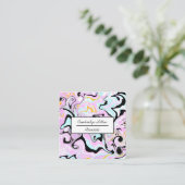 Roze, goudkleurige, zwarte en blauwe marmer vierkante visitekaartje (Staand voorkant)