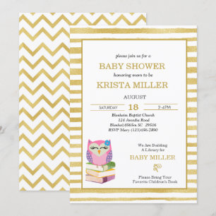 Roze goudknobbels brengen een boek Baby shower mee Kaart