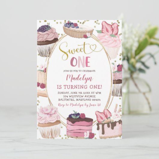 Roze goudkoekjes Zoete uitnodiging van één dag (Staand voorkant)