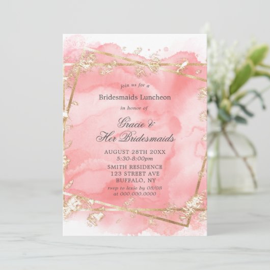 Roze goudkoorts Bridesmaids Luncheon Invitae (Staand voorkant)