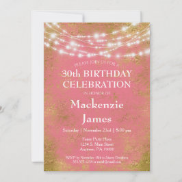 Roze goudlampjes Birthday Party Invitation Adult Kaart