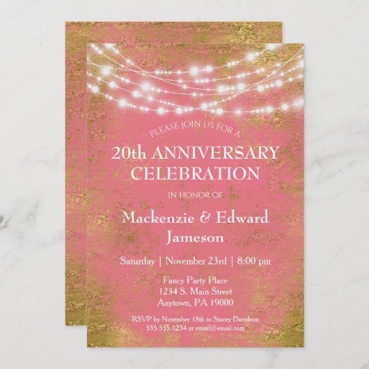 Roze goudlampjes Jubileum Kaart (Voorkant / Achterkant)