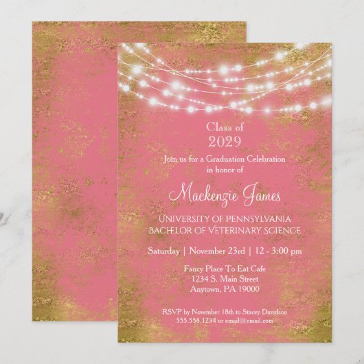 Roze goudlampjes Uitnodiging tot gradatie (Voorkant / Achterkant)