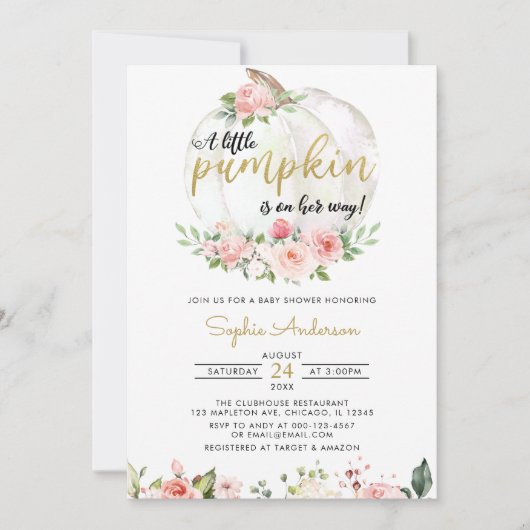 Roze goudlegant met een klein pompoenBaby shower I Kaart (Voorkant)