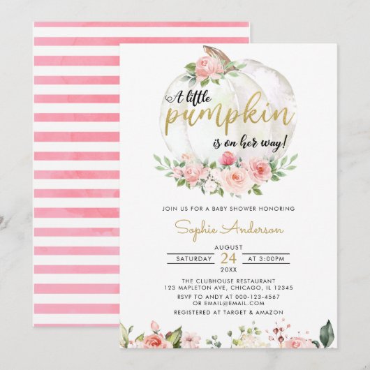 Roze goudlegant met een klein pompoenBaby shower I Kaart (Voorkant / Achterkant)