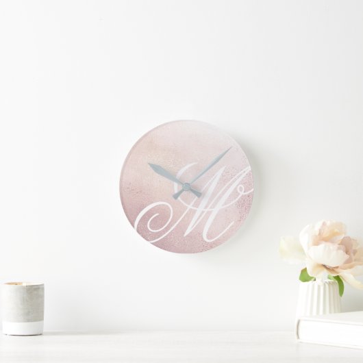 Roze goudlegantie ⎢ Monogram Acrylwandklok Ronde Klok (Huis)