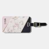 Roze goudmarmer Aangepast monogram Bagagelabel (Voorkant horizontaal)