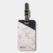 Roze goudmarmer Aangepast monogram Bagagelabel (Voorkant verticaal)