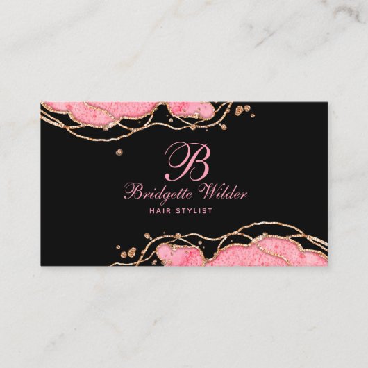 Roze goudmarmer Agate Black Hair Stylist Visitekaartje (Voorkant)