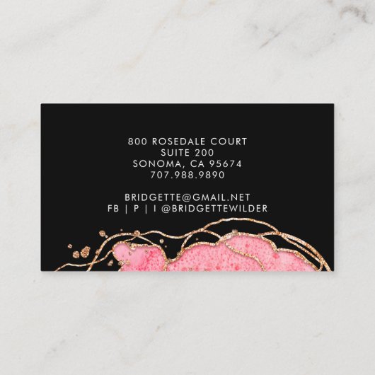 Roze goudmarmer Agate Black Makeup Artist Visitekaartje (Achterkant)