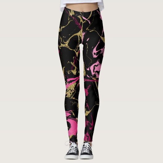 Roze goudmarmer Leggings (Voorkant)