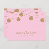 Roze & goudmatige koordlichten sparen de Datum Aankondigingskaart (Voorkant / Achterkant)