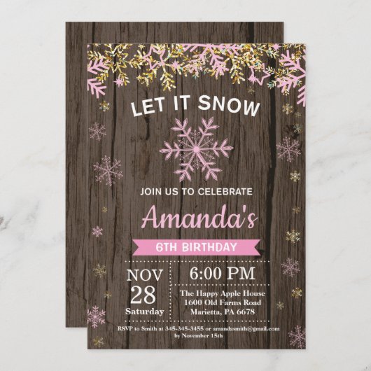 Roze goudmeisje: feestdag in de winter kaart (Voorkant / Achterkant)