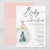 Roze goudmeisje Winter Virtueel baby shower Kaart (Voorkant / Achterkant)