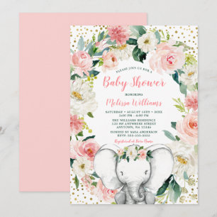 Roze goudmijn Elephant Girl Baby shower Kaart