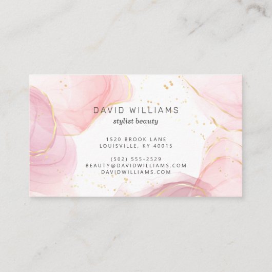 Roze goudmoderne kunst Vloeibare Waterverf Visitekaartje (Achterkant)