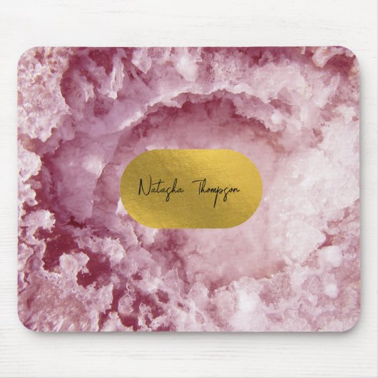 Roze goudolie Zee Kristallen Handtekening Muismat (Voorkant)