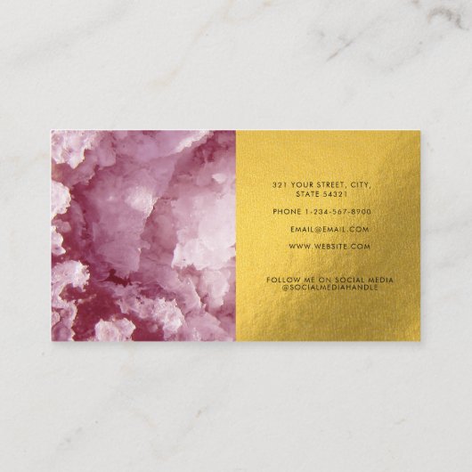 Roze goudolie Zee Kristallen Handtekening Visitekaartje (Achterkant)