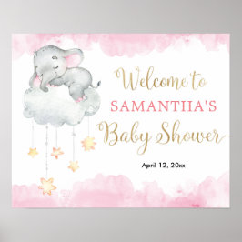 Roze goudolifant baby shower welkom bord poster