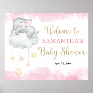 Roze goudolifant baby shower welkom bord poster