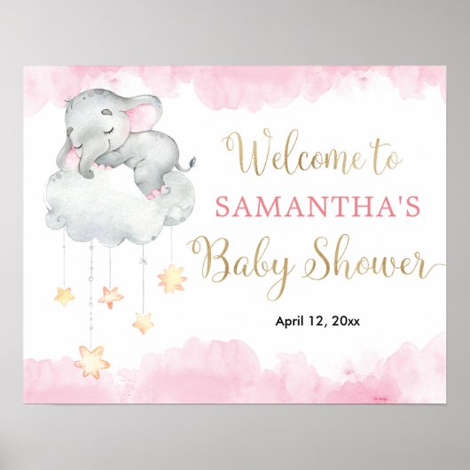 Roze goudolifant baby shower welkom bord poster (Voorkant)