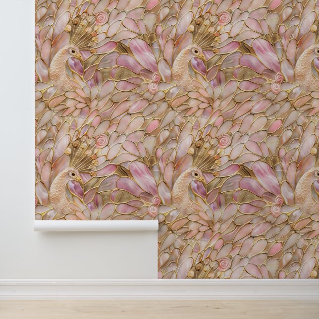 Roze goudpacock behang (Applicatie)