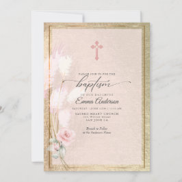 Roze goudpampas grass Floral BAPTISM Kaart