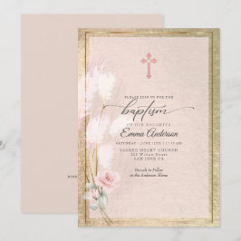 Roze goudpampas grass Floral BAPTISM Kaart