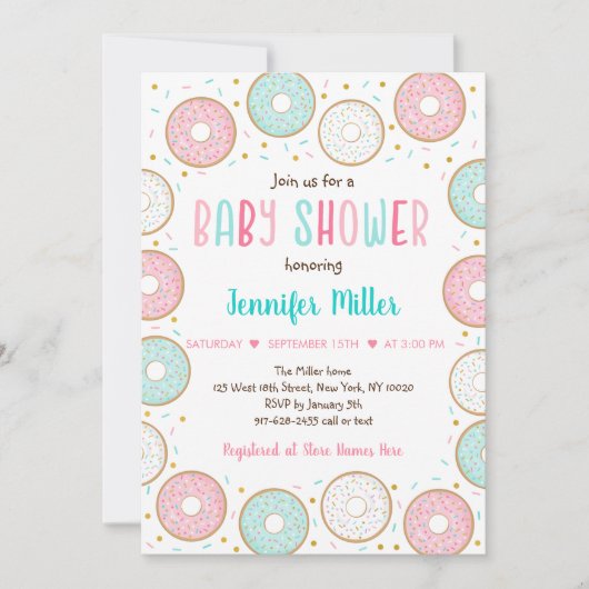 Roze goudpasta Donut Baby shower Kaart (Voorkant)