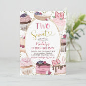 Roze goudperskoeken Twee zoete 2e verjaardag Uitno Kaart (Staand voorkant)