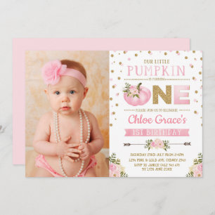 Roze goudpompoen 1e verjaardag Noite herfst Herfst Kaart