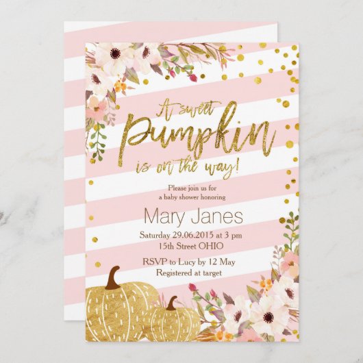 Roze goudpompoen Baby shower Kaart (Voorkant / Achterkant)