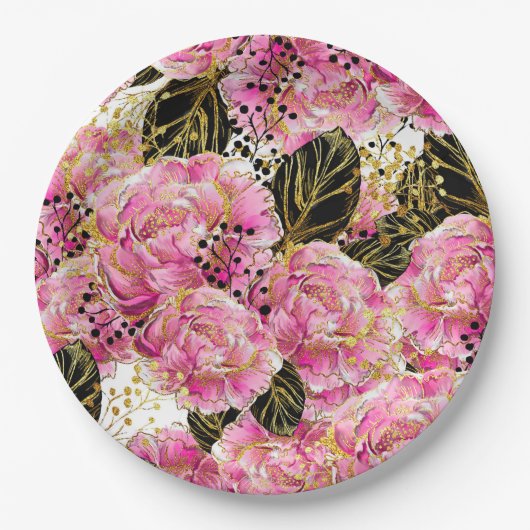 Roze goudpons papieren bordje (Voorkant)