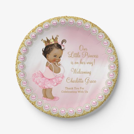 Roze goudprinses Baby shower Papieren Borden Papieren Bordje (Voorkant)