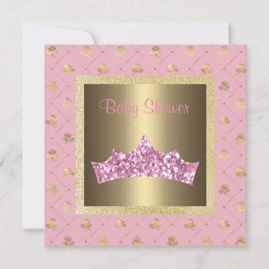 roze goudprinses baby shower tiara kaart (Voorkant)