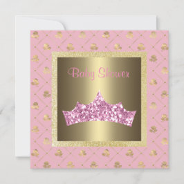 roze goudprinses baby shower tiara kaart