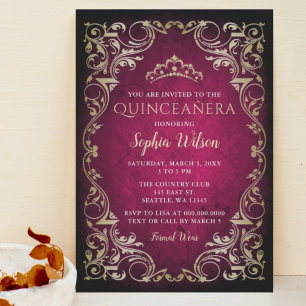-roze goudprinses Tiara Quinceañera Kaart