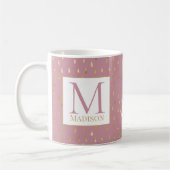 Roze goudregendrup Modern Trendy Monogram Koffiemok (Links)