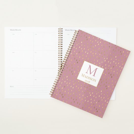 Roze goudregendrup Modern Trendy Monogram Planner (Display)