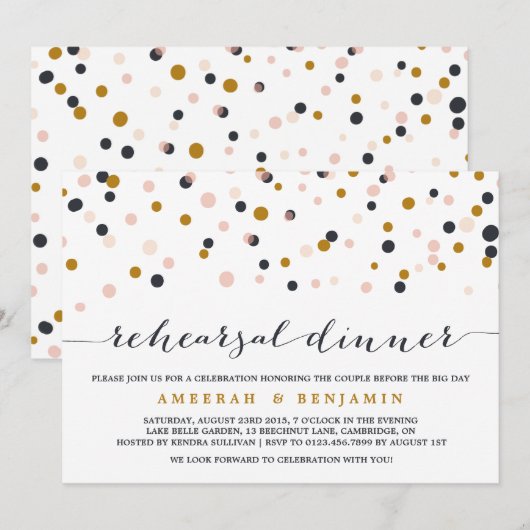 Roze & goudrepetitie Inwendige uitnodiging (Voorkant / Achterkant)