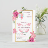 Roze goudRoos Butterfly baby shower uitnodiging (Staand voorkant)