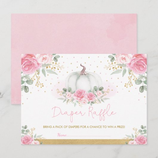 Roze goudRozen Pompoenen Baby shower Dappere Raffl Informatiekaartje (Voorkant / Achterkant)