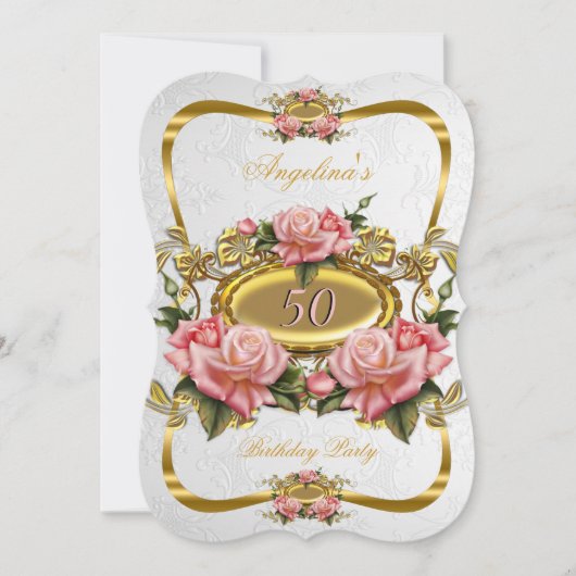  roze goudRozen White 50th Birthday Party Kaart (Voorkant)